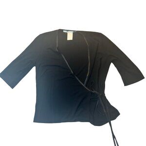 Max Studio Black Stretchy Wrap Top With Tie Closure Womens Size M